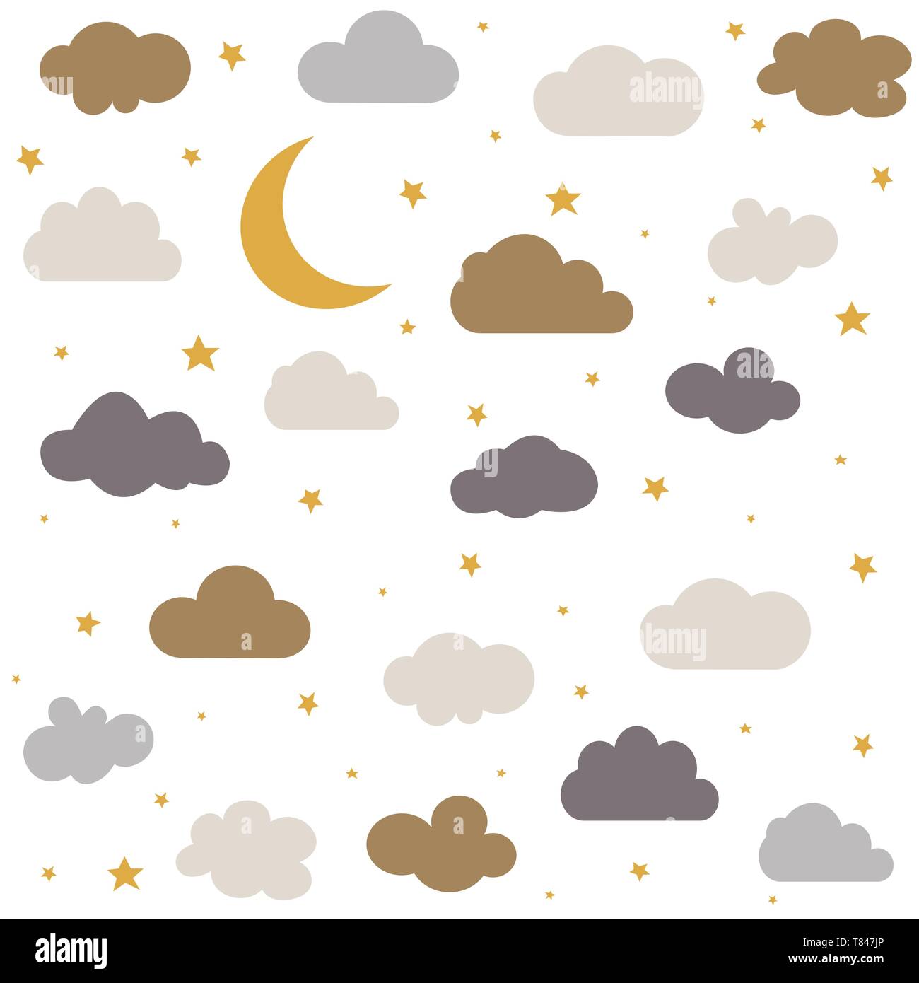Carino baby nuvole, stelle, luna vettore pattern seamless Illustrazione Vettoriale