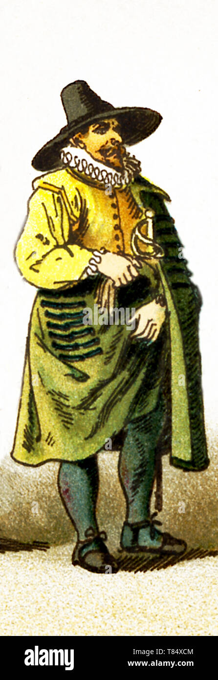 La figura rappresentata qui è un soldato francese tra il 1550 e il 1600. L'illustrazione risale al 1882. Foto Stock