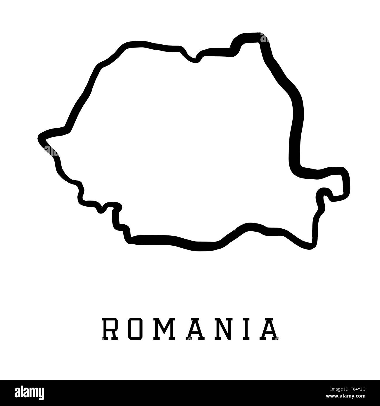 Mappa Romania delineano - paese liscio mappa forma vettoriale. Illustrazione Vettoriale