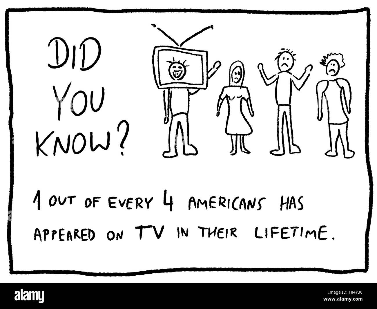 La televisione americana - curiosità cartoon doodle concetto. Giornale divertente comico fatto. Illustrazione Vettoriale