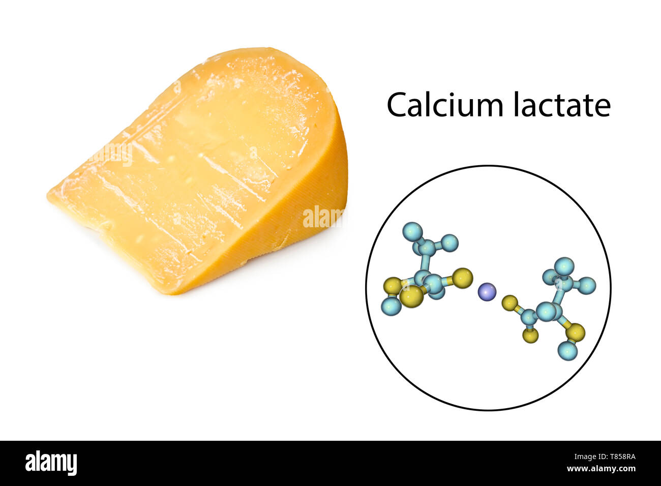 Il lattato di calcio cristalli sul formaggio, immagine composita Foto Stock