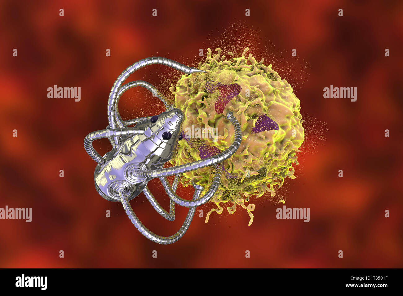 Nanorobots attaccando il cancro, illustrazione Foto Stock