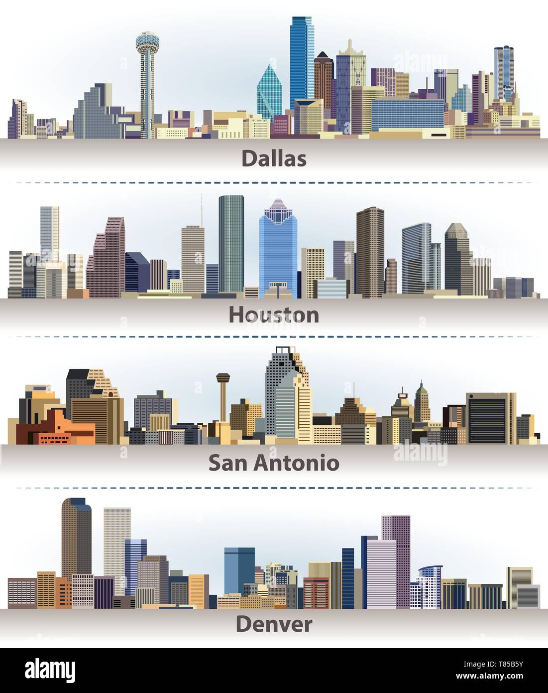 Dallas, Houston, San Antonio e Denver città dall'alto Illustrazione Vettoriale