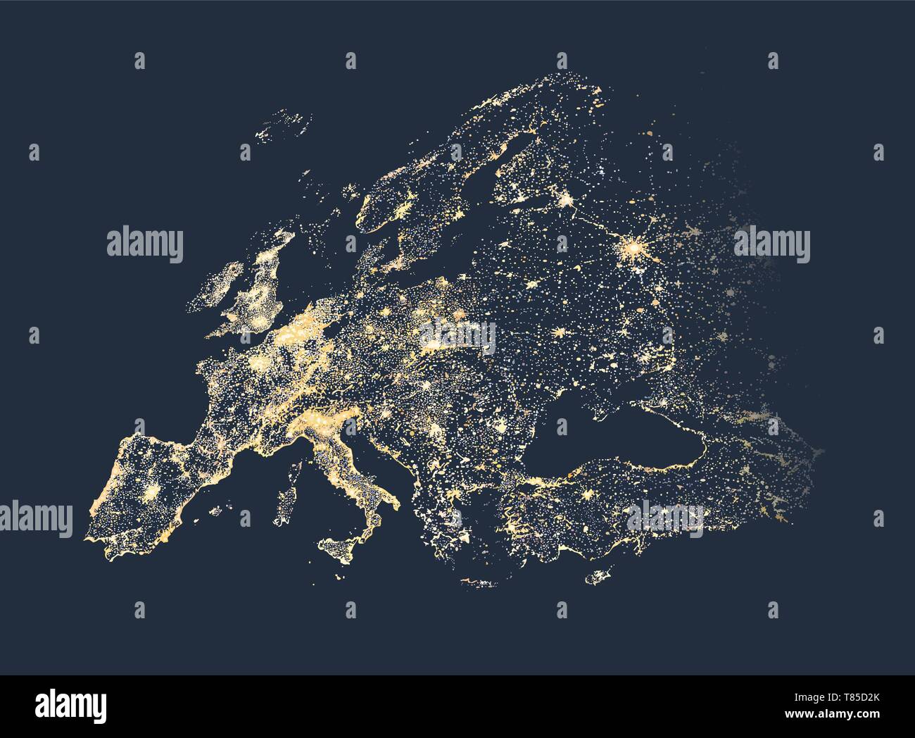 Illustrazione vettoriale dell'Europa luci della città mappa Illustrazione Vettoriale
