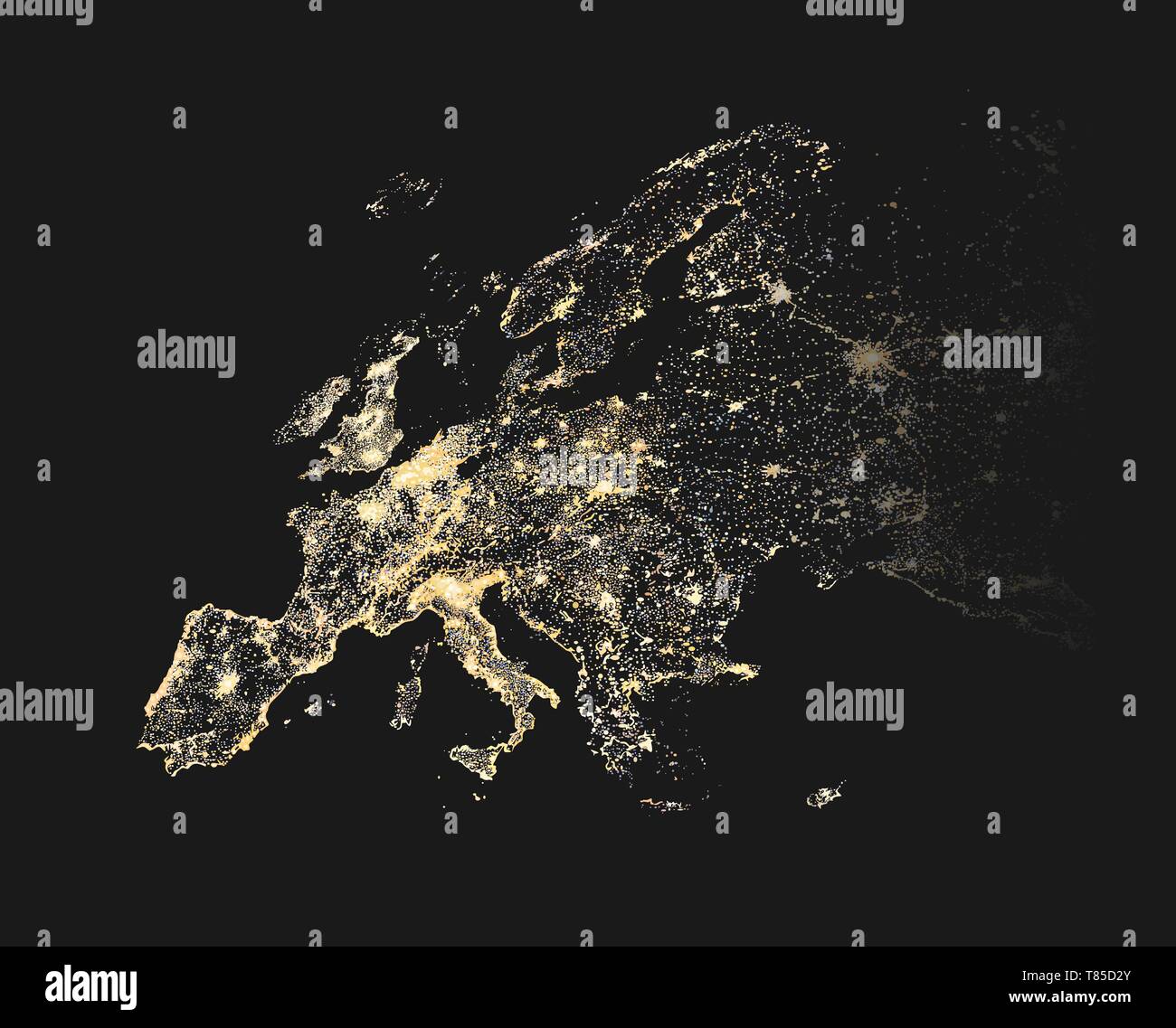 Illustrazione vettoriale dell'Europa luci della città mappa Illustrazione Vettoriale