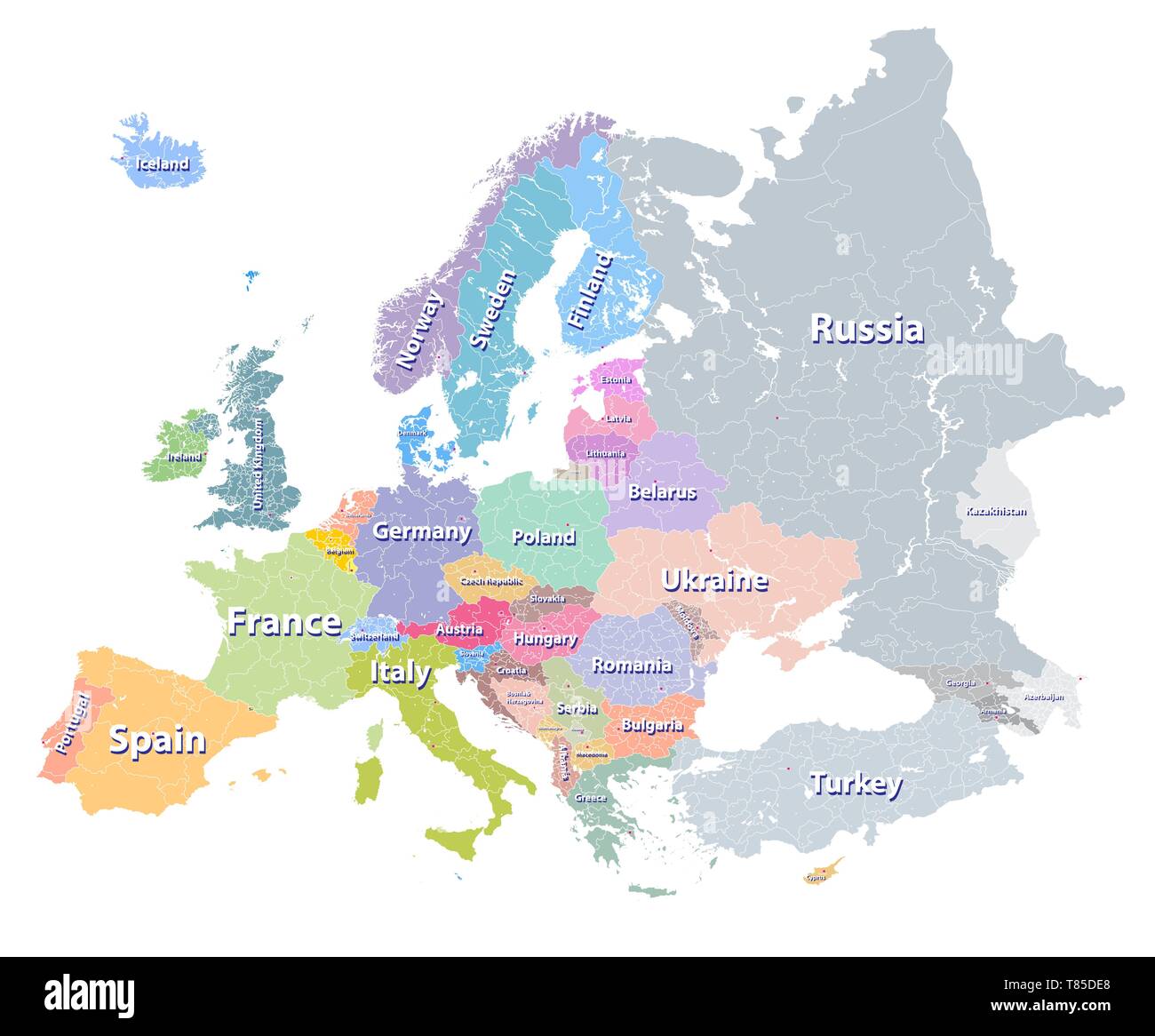 Europa vettore ad alta dettagliata mappa politico Illustrazione Vettoriale
