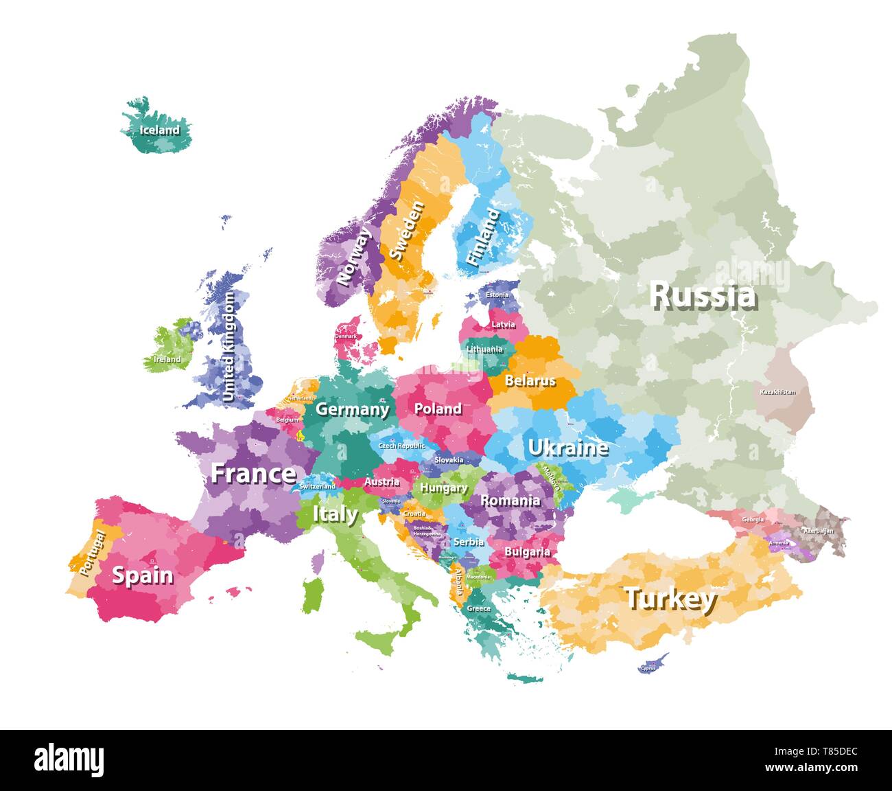 Europa vettore ad alta dettagliata mappa politico Illustrazione Vettoriale