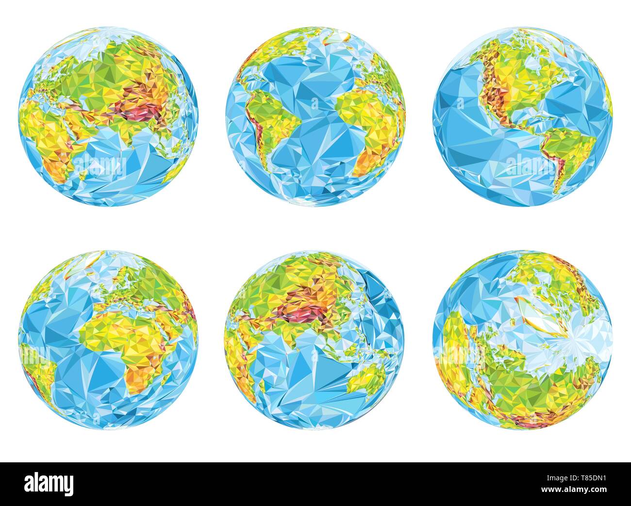 Terra' globi geografici in posizioni diverse Illustrazione Vettoriale