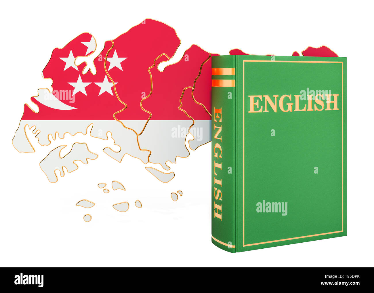 Libro in Inglese con la mappa di Singapore, 3D rendering isolati su sfondo bianco Foto Stock