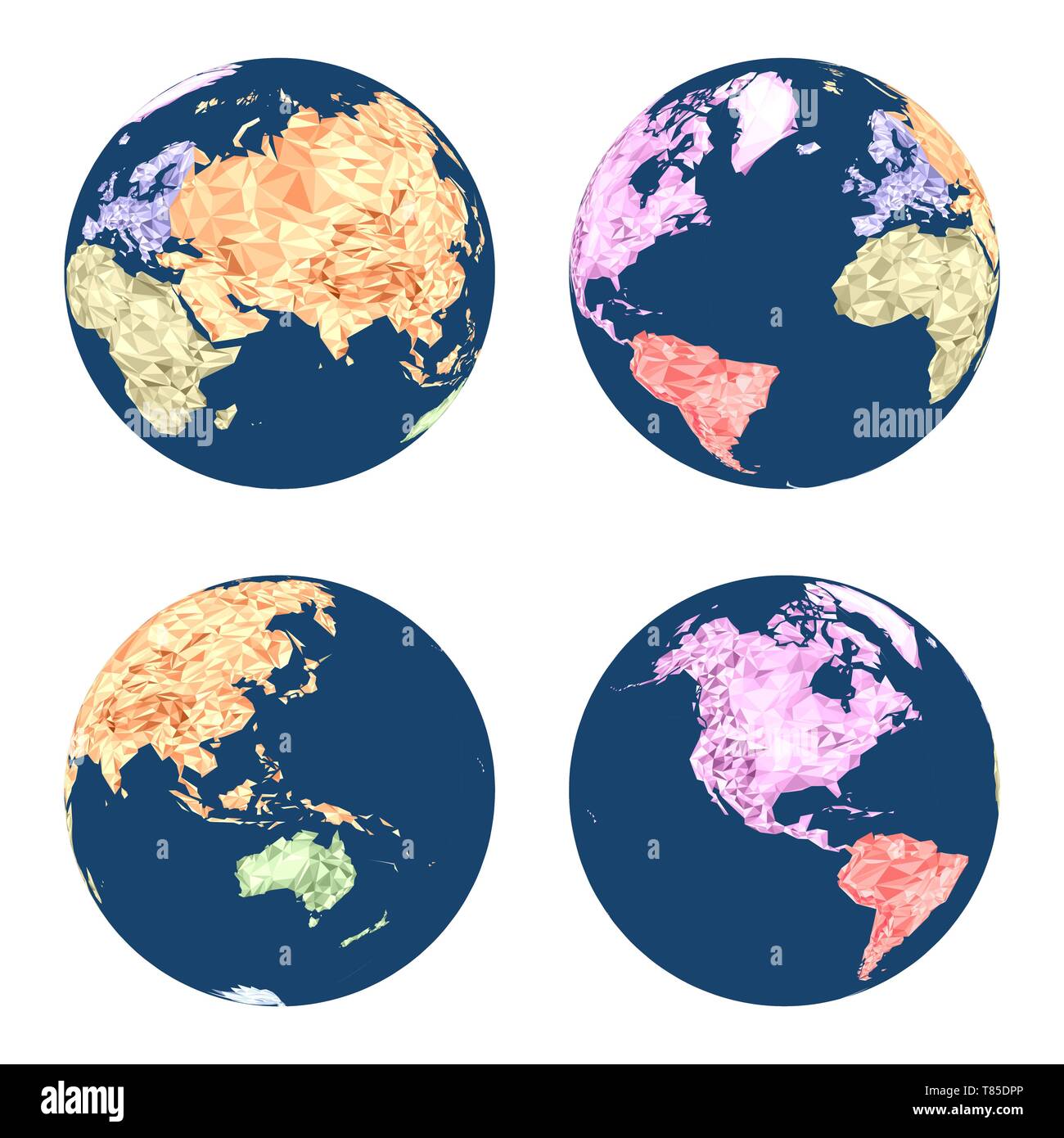 Terra' globi geografici in posizioni diverse Illustrazione Vettoriale