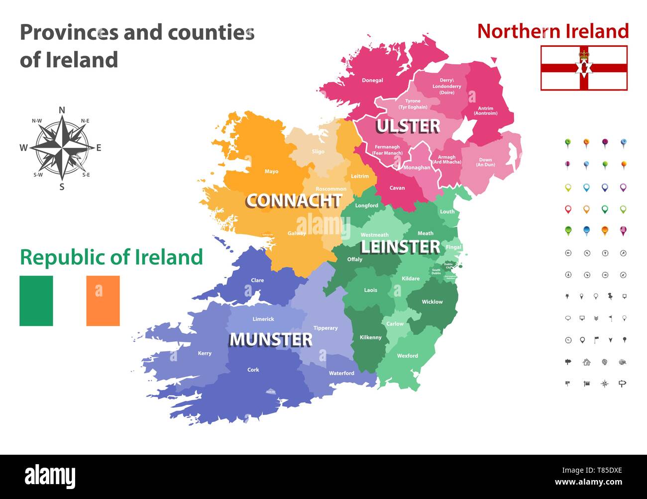 Le province e le contee irlandesi mappa vettoriale Illustrazione Vettoriale