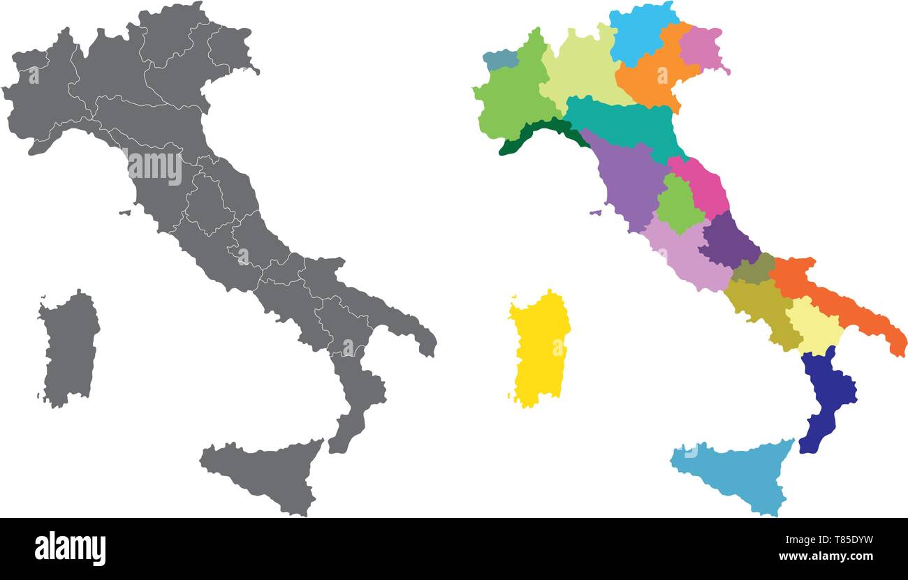 Vettore alta Italia mappa dettagliata colorato da regioni Illustrazione Vettoriale