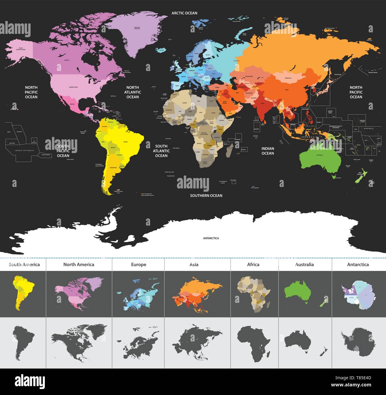 Il vettore ad alta dettagliata mappa mondiale Illustrazione Vettoriale