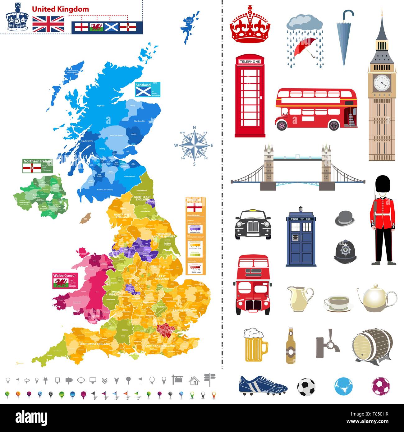 Le unità amministrative mappa del Regno Unito con le divisioni amministrative Illustrazione Vettoriale