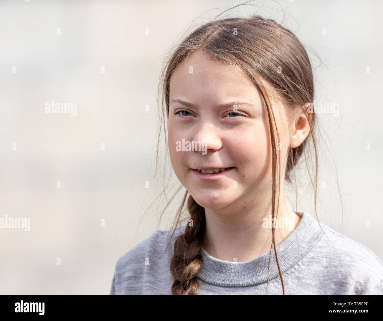 Stoccolma, Svezia. 10 Maggio, 2019. 16-anno-vecchio clima svedese Greta attivista Thunberg dimostrando a Stoccolma il venerdì. Foto Stock