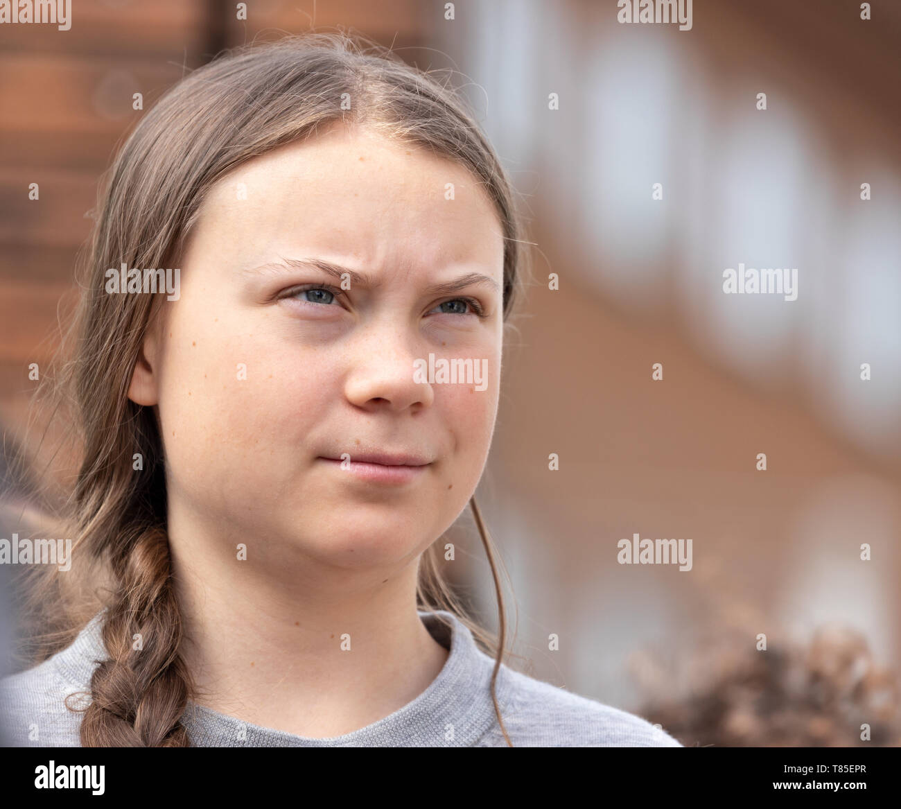 Stoccolma, Svezia. 10 Maggio, 2019. 16-anno-vecchio clima svedese Greta attivista Thunberg dimostrando a Stoccolma il venerdì. Foto Stock