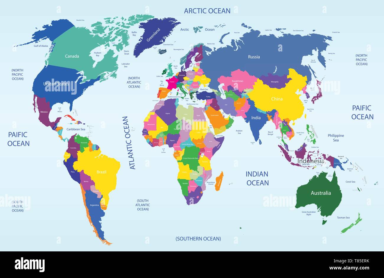 Il vettore ad alta dettagliata mappa mondiale illustrazione Illustrazione Vettoriale