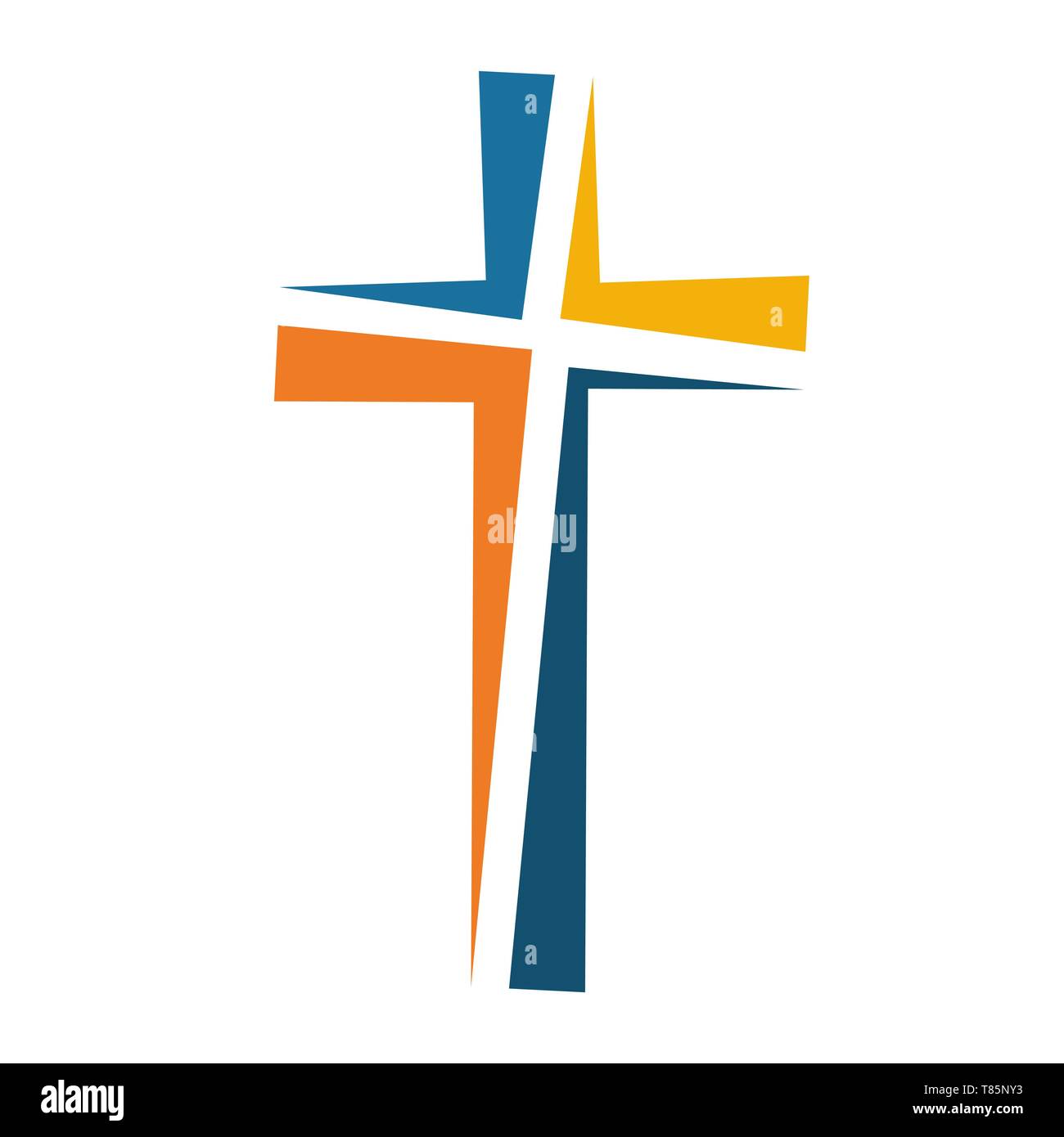 Colorato croce cristiana icona. Illustrazione Vettoriale. Abstract lineare croce cristiana su sfondo bianco. Illustrazione Vettoriale