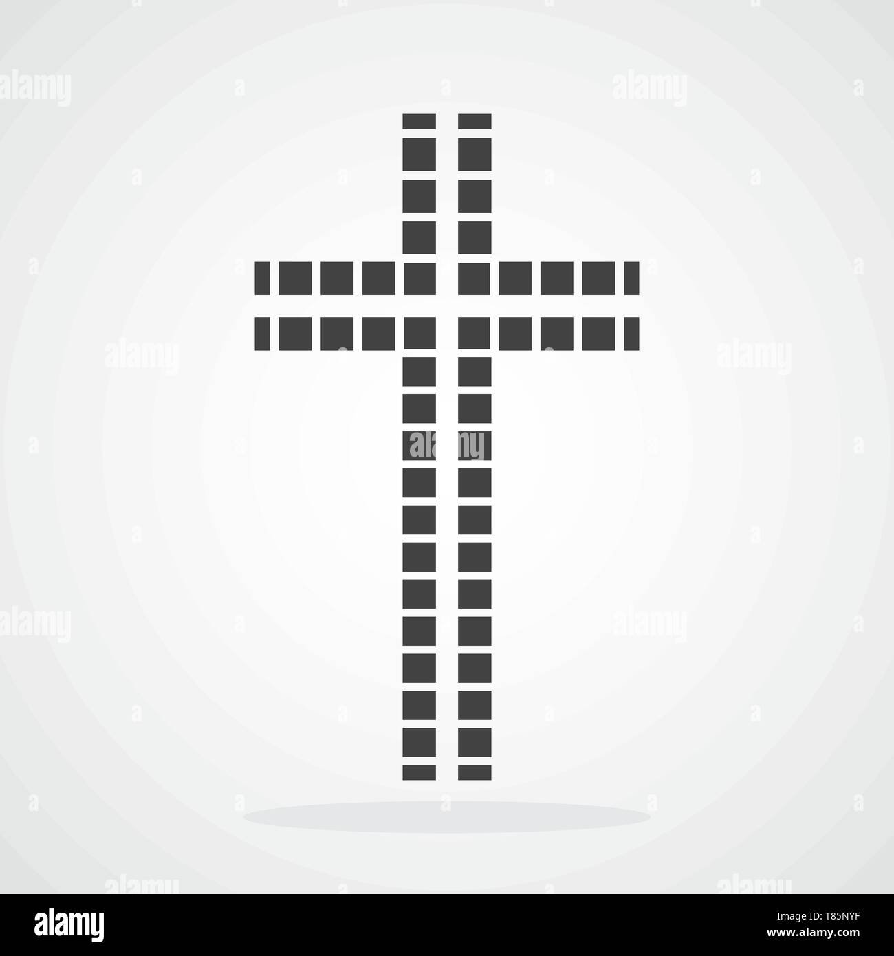 Grigio croce cristiana icona nel design piatto. Illustrazione Vettoriale. Abstract una croce cristiana. Illustrazione Vettoriale