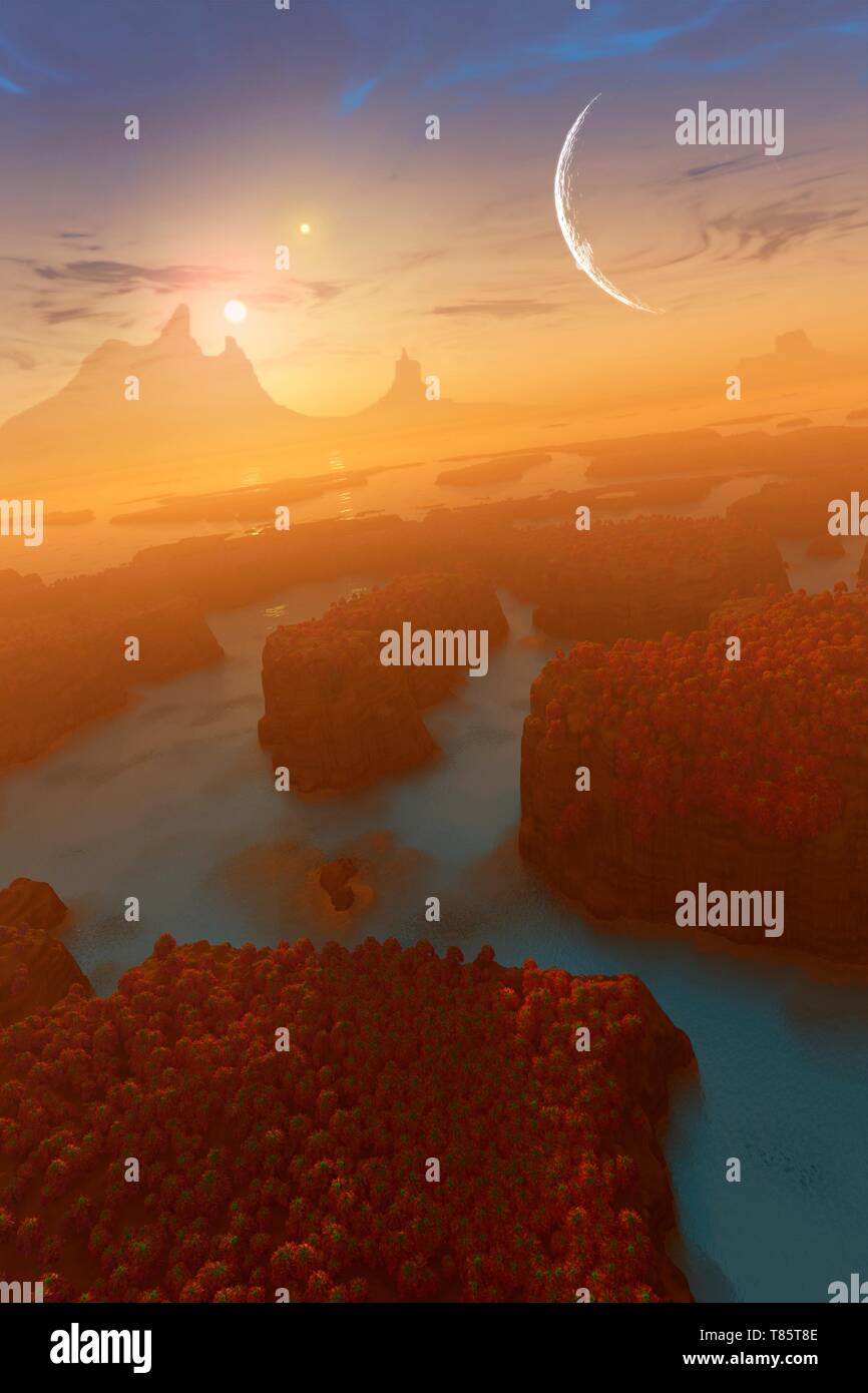 Piante aliene su un esopianeta, illustrazione Foto Stock