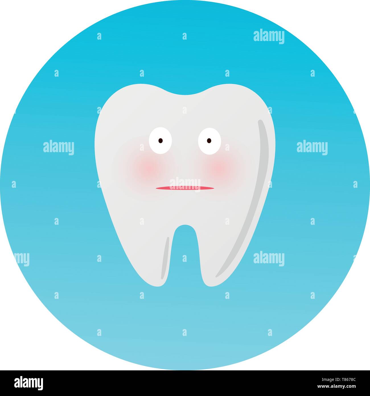 Carino cavità triste cartoon carattere dente, odontoiatria per bambini, cure dentarie concetto illustrazione vettoriale icona Illustrazione Vettoriale