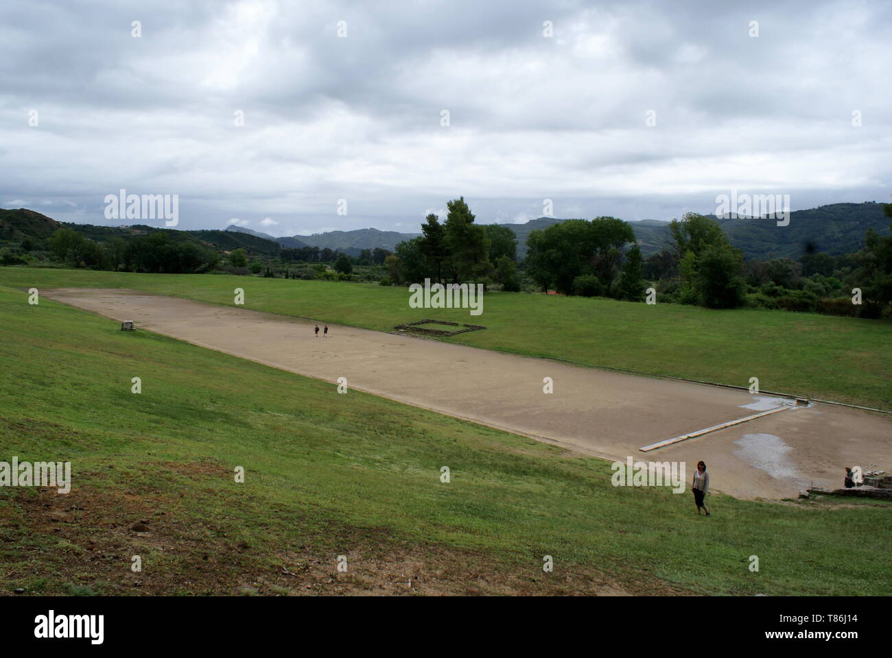 Lo stadio presso il sito archeologico di Olimpia, il luogo di nascita dei Giochi Olimpici, Olympia, Peloponneso, Grecia Foto Stock