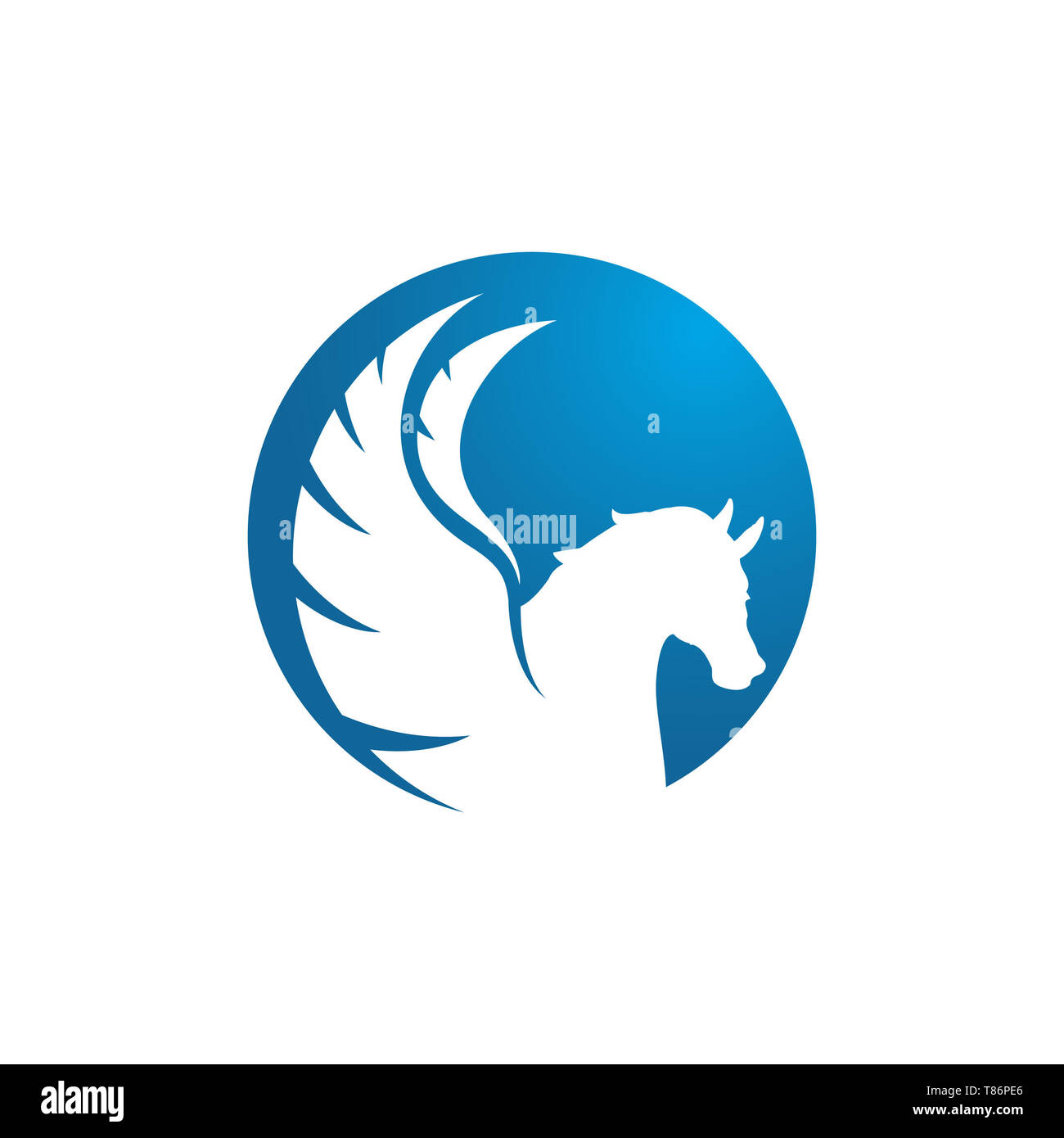 Abstract a cavallo con ali potenti pegasus unicorn battenti vector logo su sfondo bianco Foto Stock
