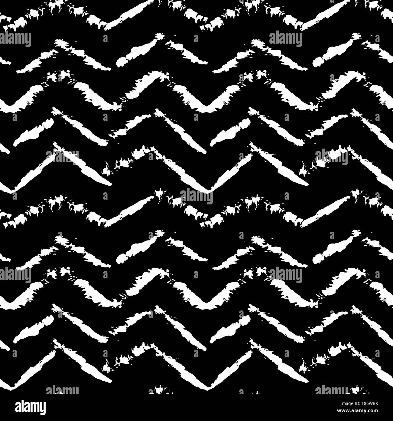 In bianco e nero disegnato a mano pennello asciutto a zig zag pattern senza giunture. Illustrazione Vettoriale. Illustrazione Vettoriale