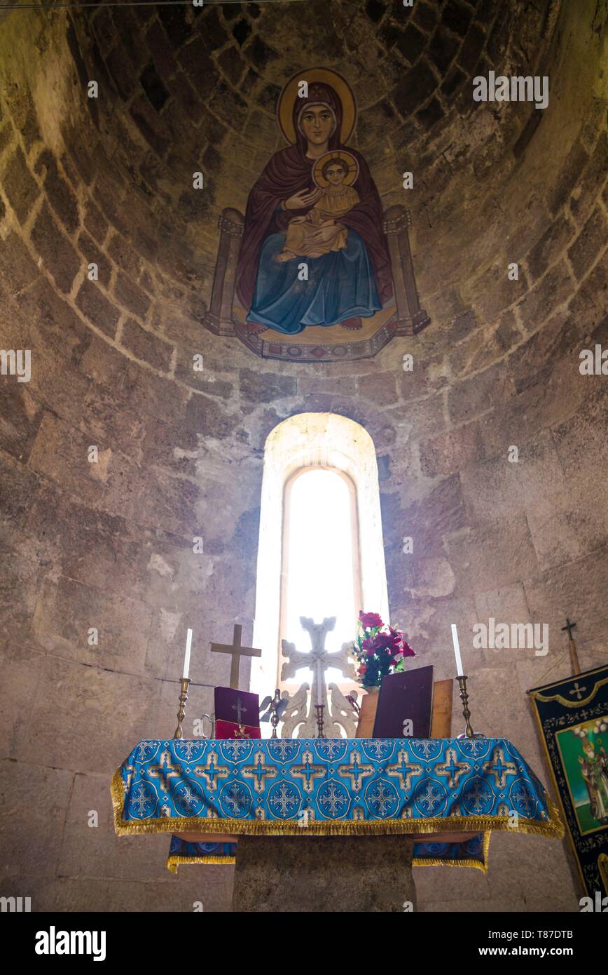 Armenia, Debed Canyon, Odzun, San Astvatsatsin chiesa del V secolo, il leggendario luogo di sepoltura per le fasce del Bambino Gesù Cristo, interno Foto Stock
