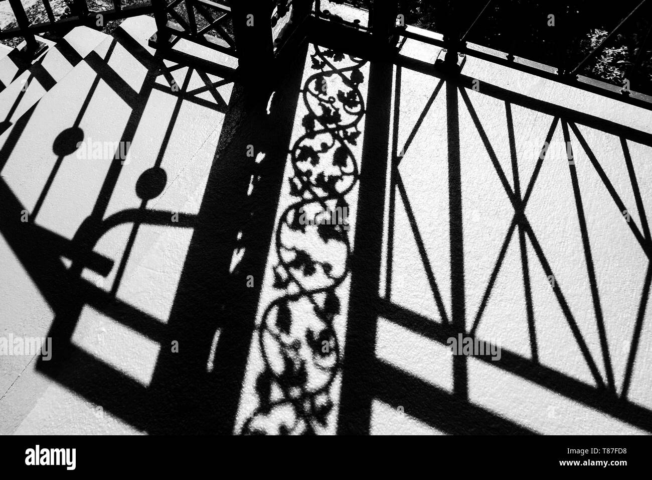 Il ferro battuto di ombre in bianco e nero e foglie di forme geometriche Foto Stock