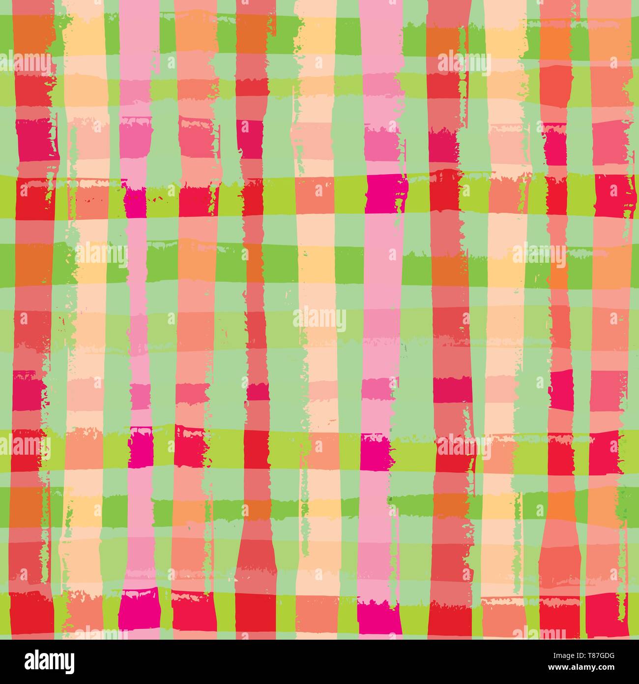 Moderno e vivace grunge controllare in colori tropicali. Luminose vettore seamless pattern con estate vibe. Ottimo per il benessere, party, organico, bellezza, cibo Illustrazione Vettoriale