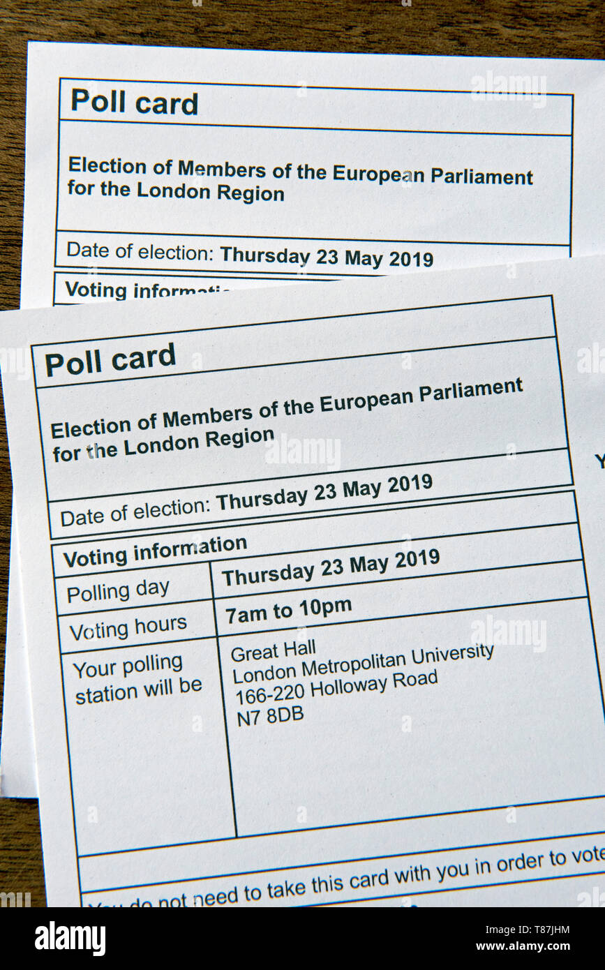 Scheda polo per le elezioni del Parlamento europeo del 23 maggio 2019, la regione di Londra REGNO UNITO Foto Stock