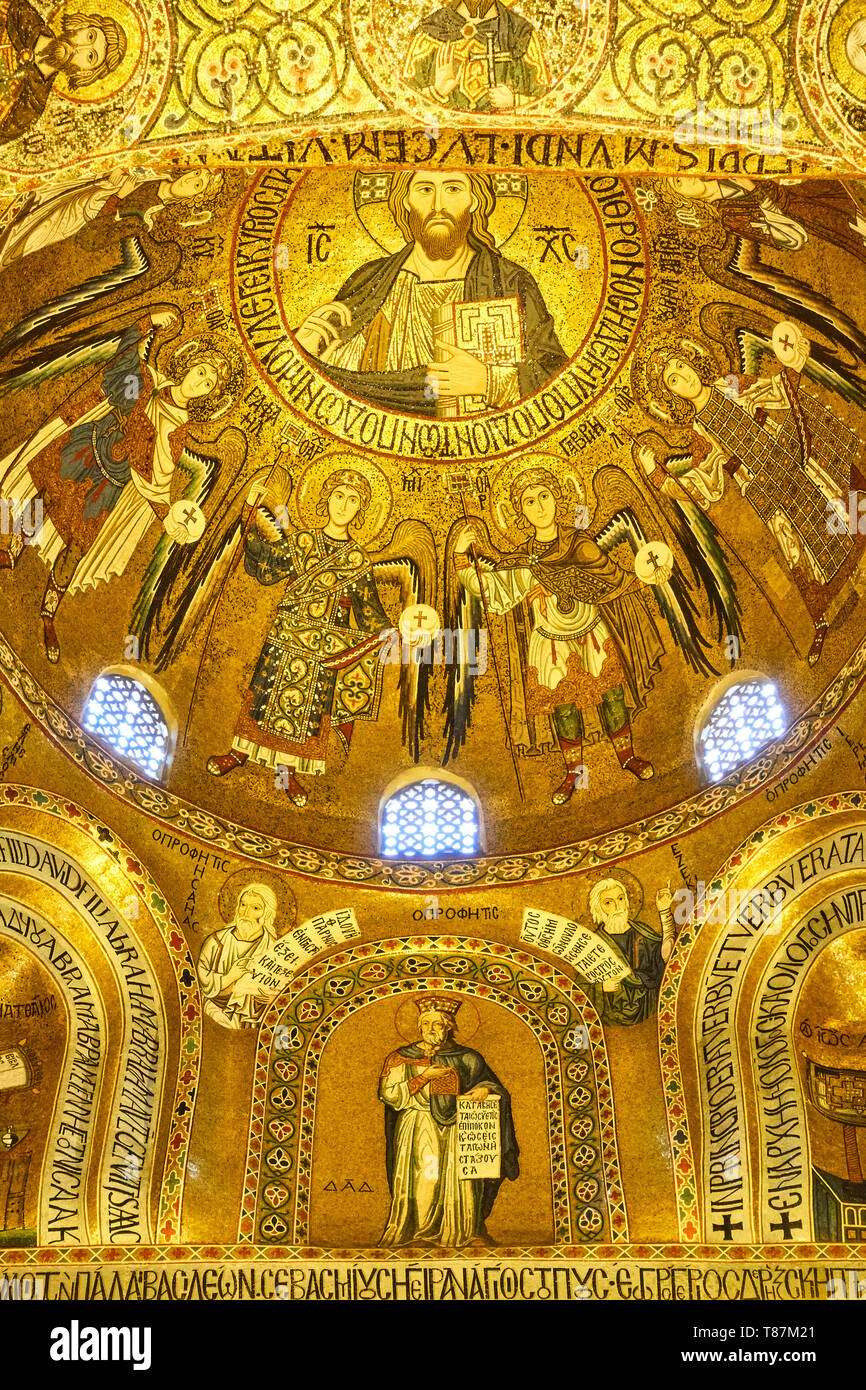 Palermo, Italia - 19 Marzo 2019: bizantina dei mosaici della Cappella Palatina (It. Cappella Palatina) nel Palazzo Reale di Palermo Foto Stock