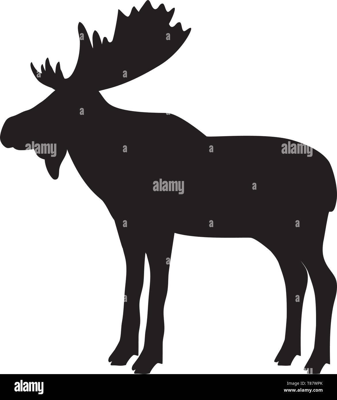 L'Alce Elk bull mammifero nero animale silhouette Illustrazione Vettoriale
