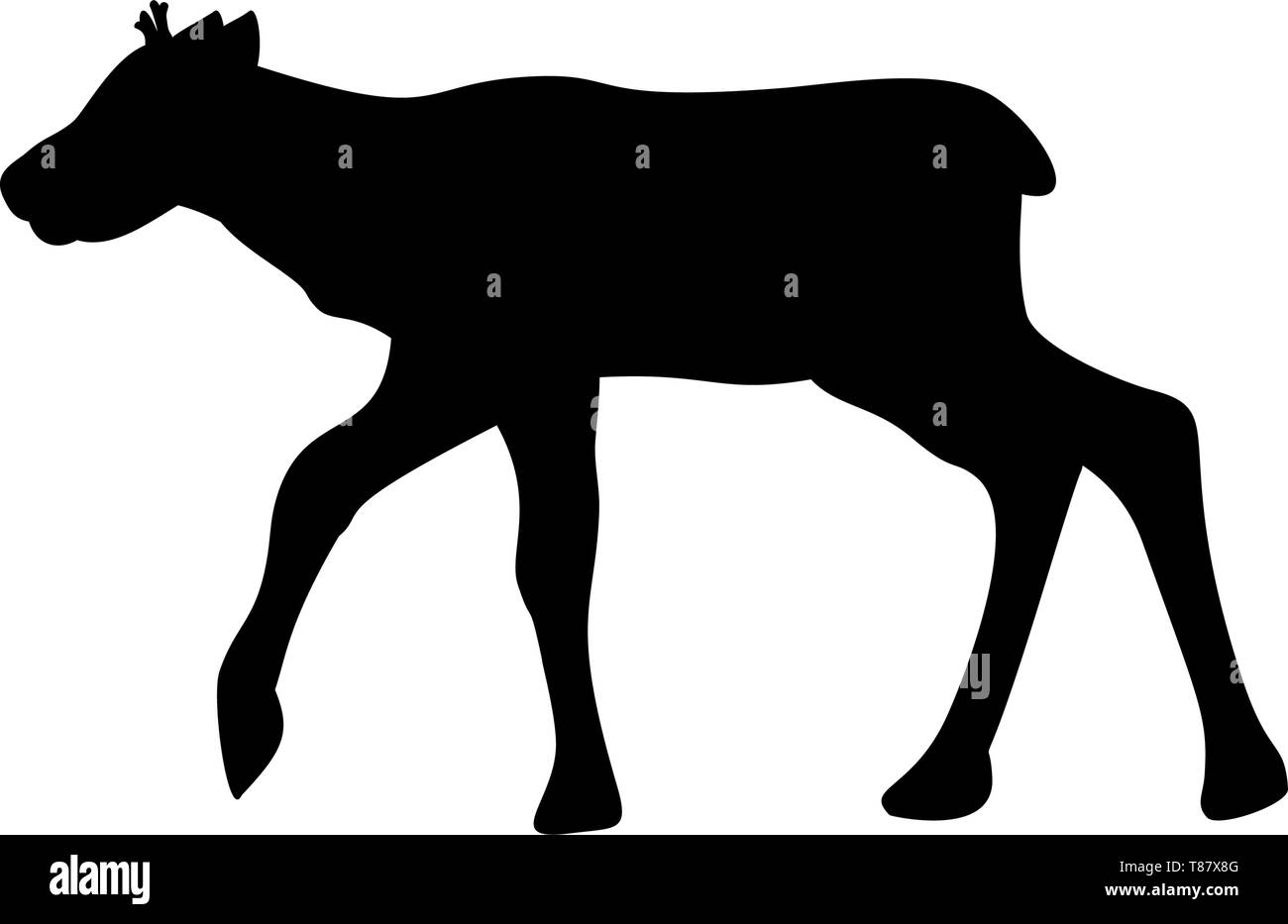 Baby renna nera settentrionale animale silhouette Illustrazione Vettoriale