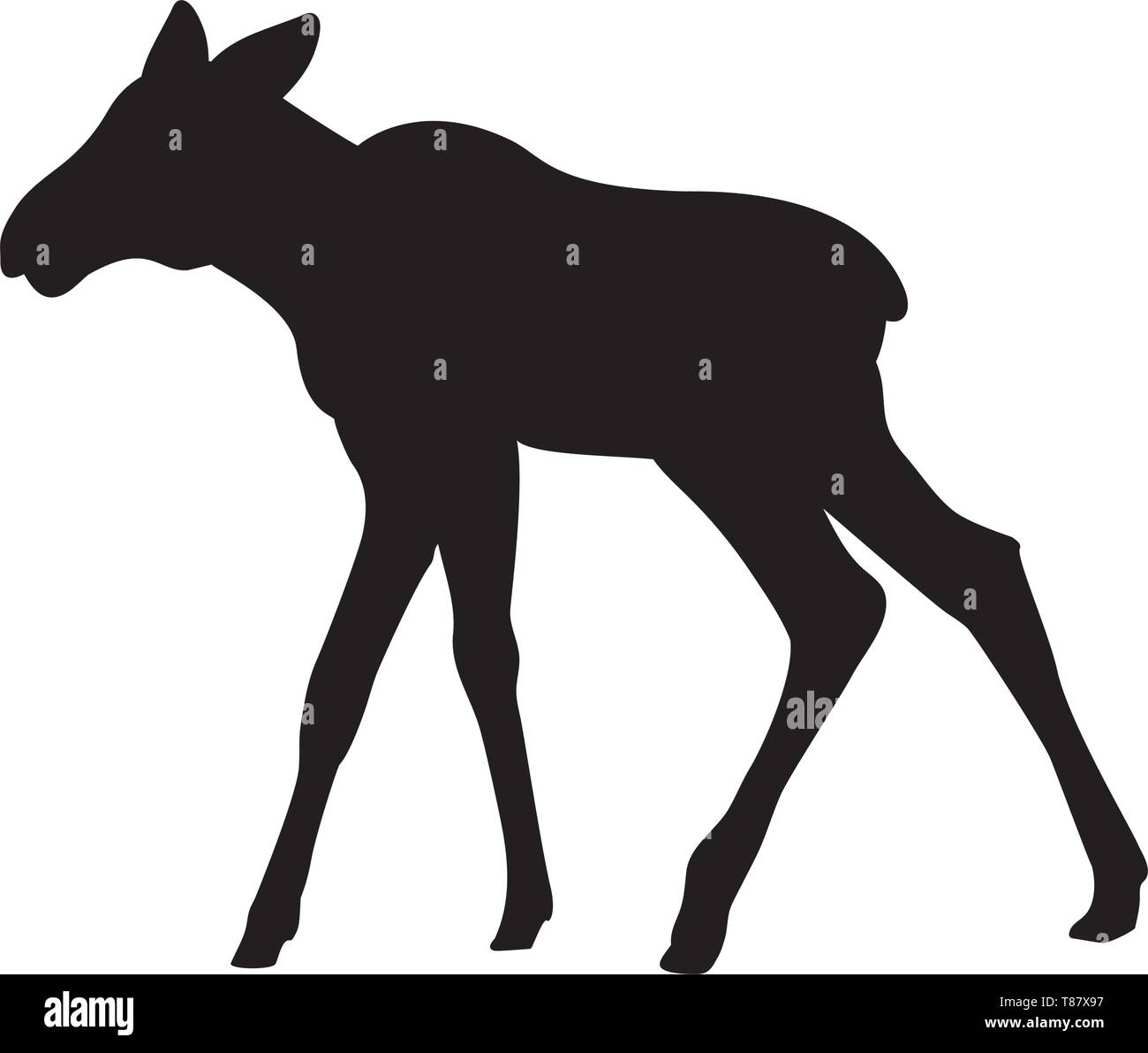 L'Alce Elk mammifero di vitello nero animale silhouette Illustrazione Vettoriale