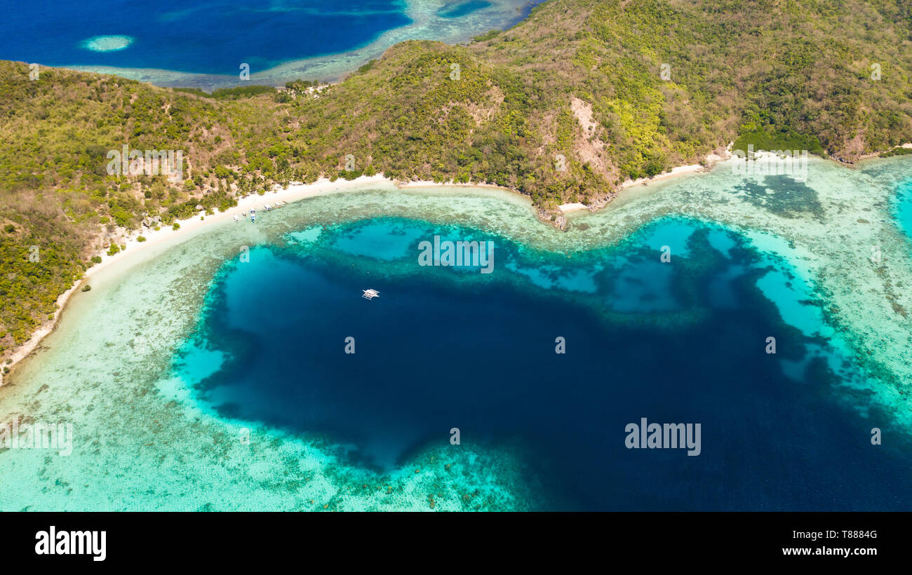 Isole dell'arcipelago: la malese con le lagune turchesi. La natura delle Filippine, vista dall'alto. Filippine, Palawan Foto Stock