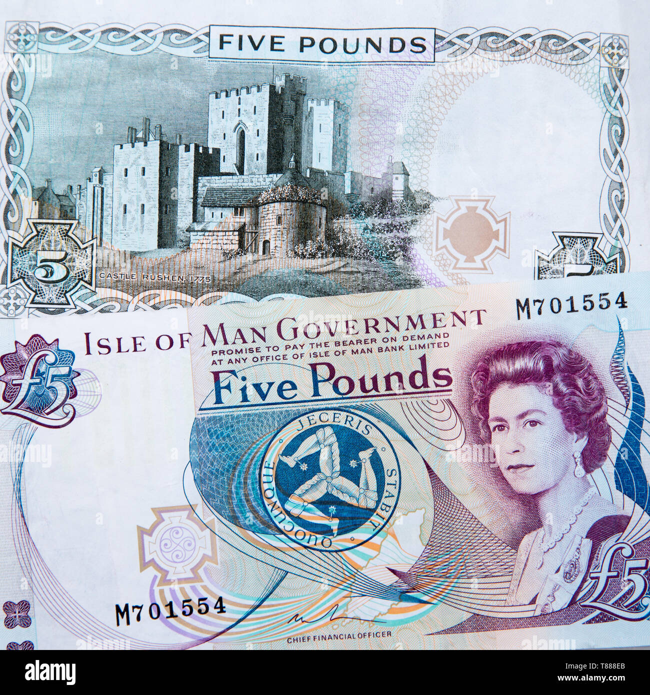 Isola di Man 5 pound note Foto Stock
