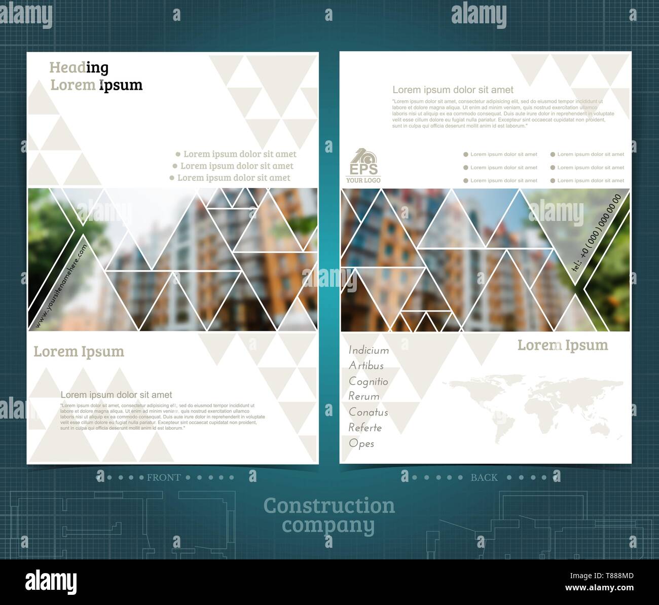 Due lati pieghevoli con edifici e motivi geometrici Illustrazione Vettoriale