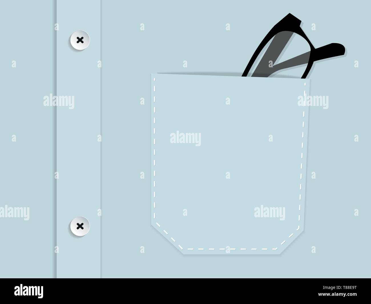 Maglietta Blu pocket con gli occhiali, il vettore minimalista Illustrazione Vettoriale