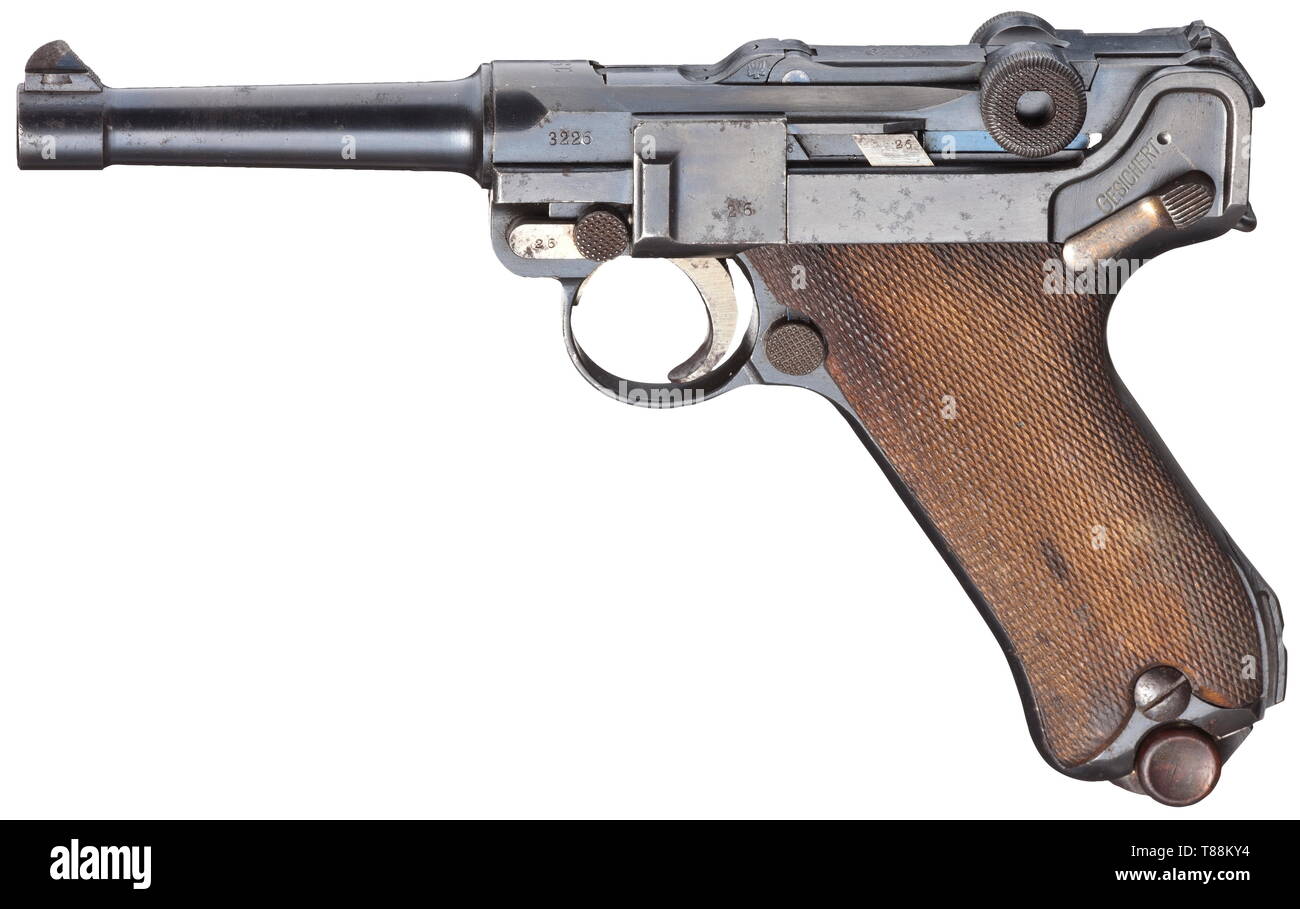 Piccole armi, pistole, Luger pistola 08, Parabellum calibro 9 mm, fabbricato da Deutsche Waffen- und Munitionsfabriken, Additional-Rights-Clearance-Info-Not-Available Foto Stock