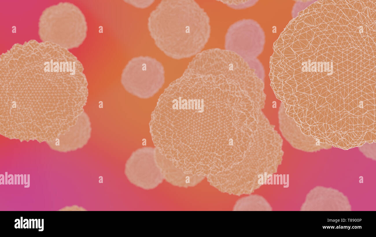 Sfondo astratto di caduta bassa poli sfere. Bassa poligonale forme astratte di micro vita 3D'illustrazione. Foto Stock