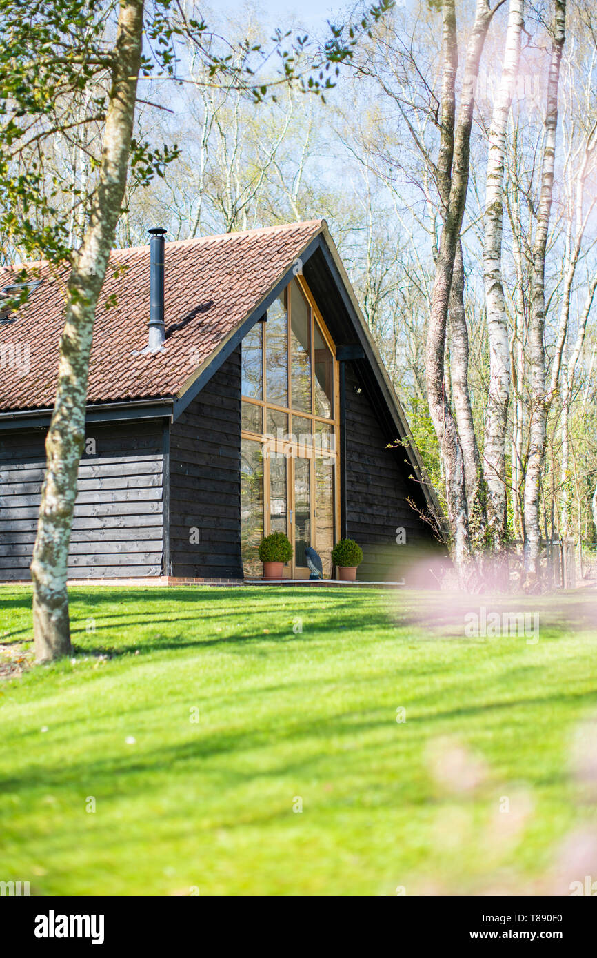 Luxury Barn convertito nella nuova foresta in una giornata di sole in primavera. Foto Stock