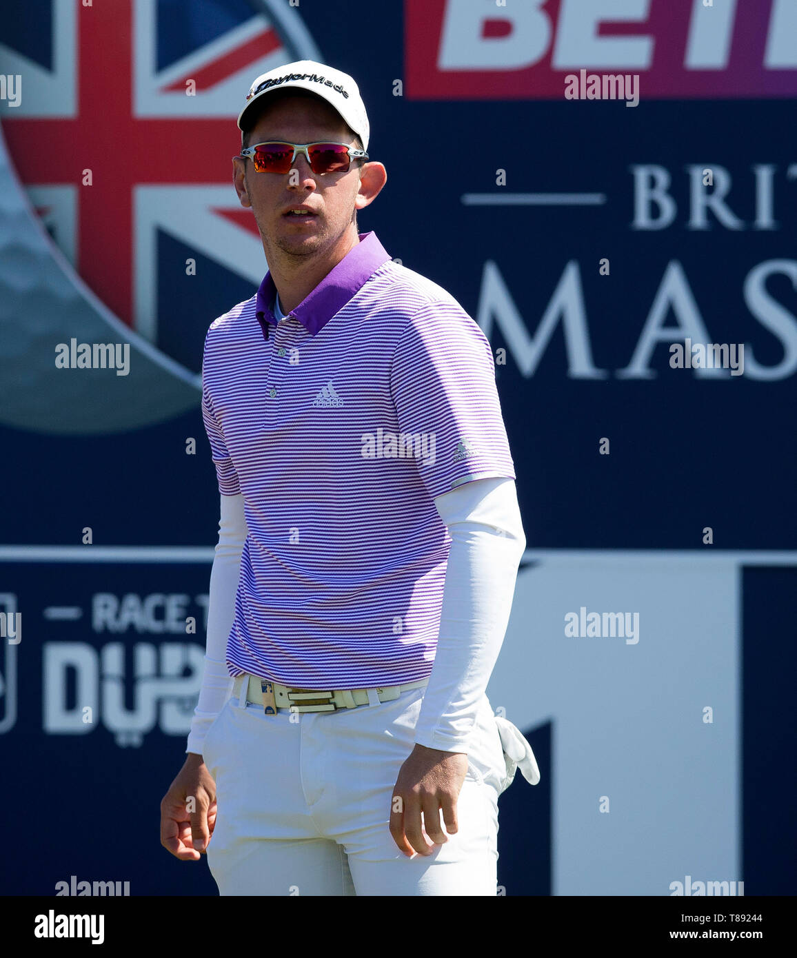 Hillside Golf Club, Southport, Inghilterra, Regno Unito. 11 Maggio, 2019. Betfred British Masters, ospitato da Tommy Fleetwood, giorno 3; Connor Syme (SCO) guarda dal tee della par tre decimo foro Credito: Azione Sport Plus/Alamy Live News Credit: Azione Plus immagini di sport/Alamy Live News Foto Stock