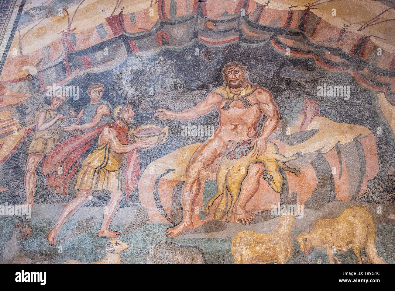 Sicilia Italia, di Piazza Armerina e Villa Romana del Casale, sito Patrimonio Mondiale dell'UNESCO, esempio supremo di una lussuosa villa romana pregevoli per la ricchezza e la qualità dei mosaici che decorano ogni stanza Foto Stock
