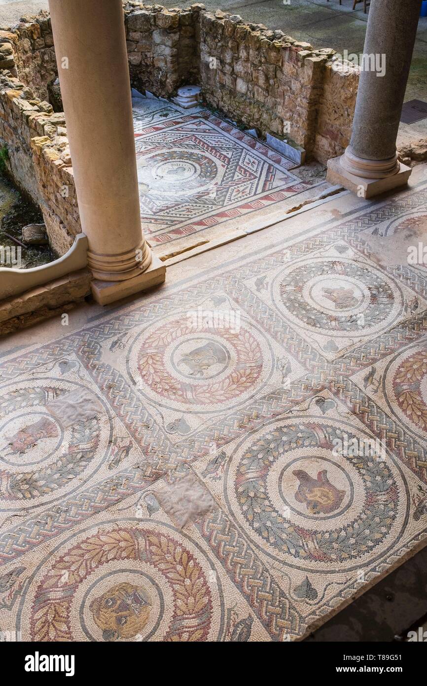 Sicilia Italia, di Piazza Armerina e Villa Romana del Casale, sito Patrimonio Mondiale dell'UNESCO, esempio supremo di una lussuosa villa romana pregevoli per la ricchezza e la qualità dei mosaici che decorano ogni stanza Foto Stock