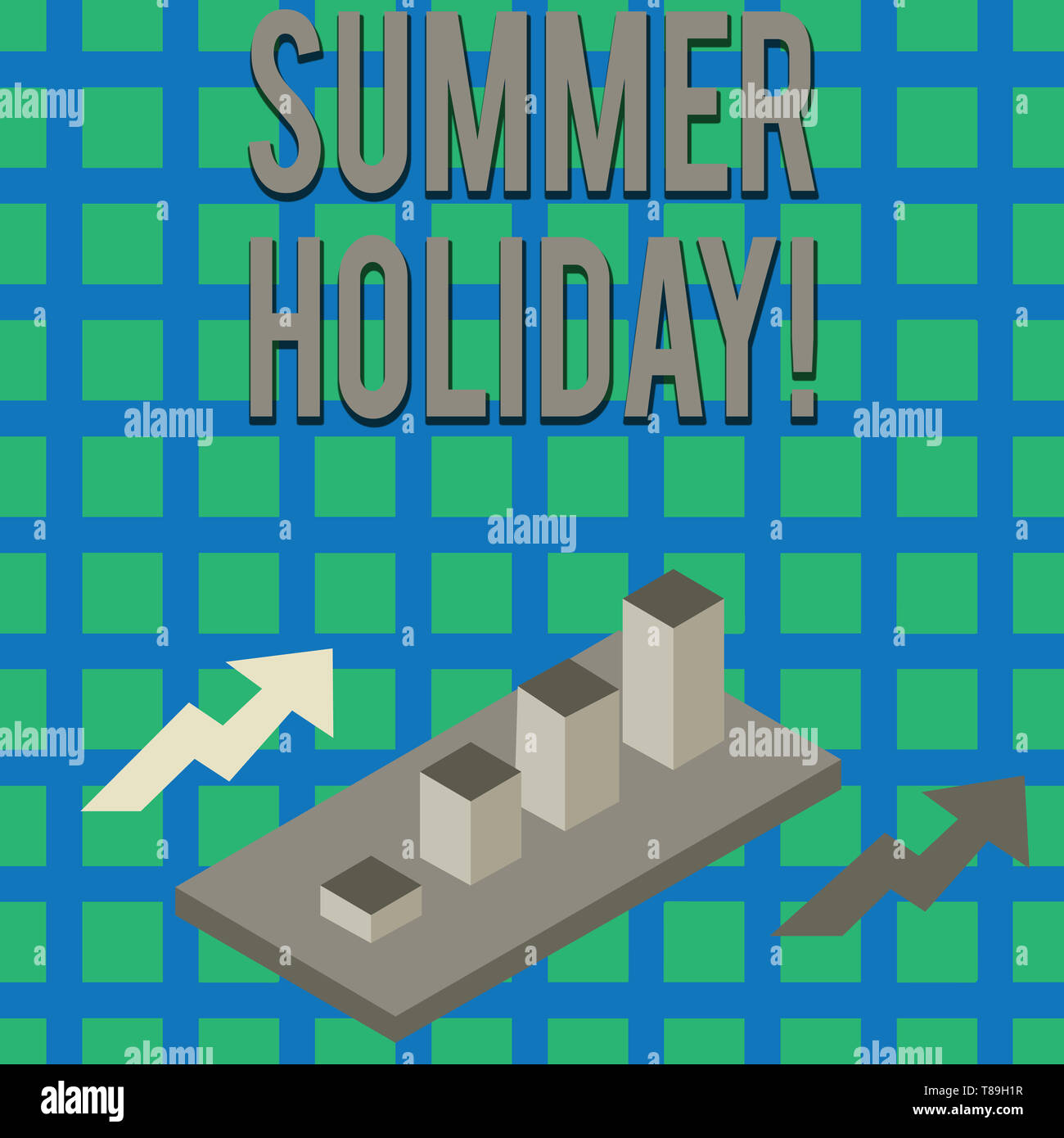 Segno di testo che mostra le vacanze estive. Foto di Business Vacanza testo durante la stagione estiva delle vacanze scolastiche o di rottura in cluster colorati grafico a barre 3D Grafico Foto Stock