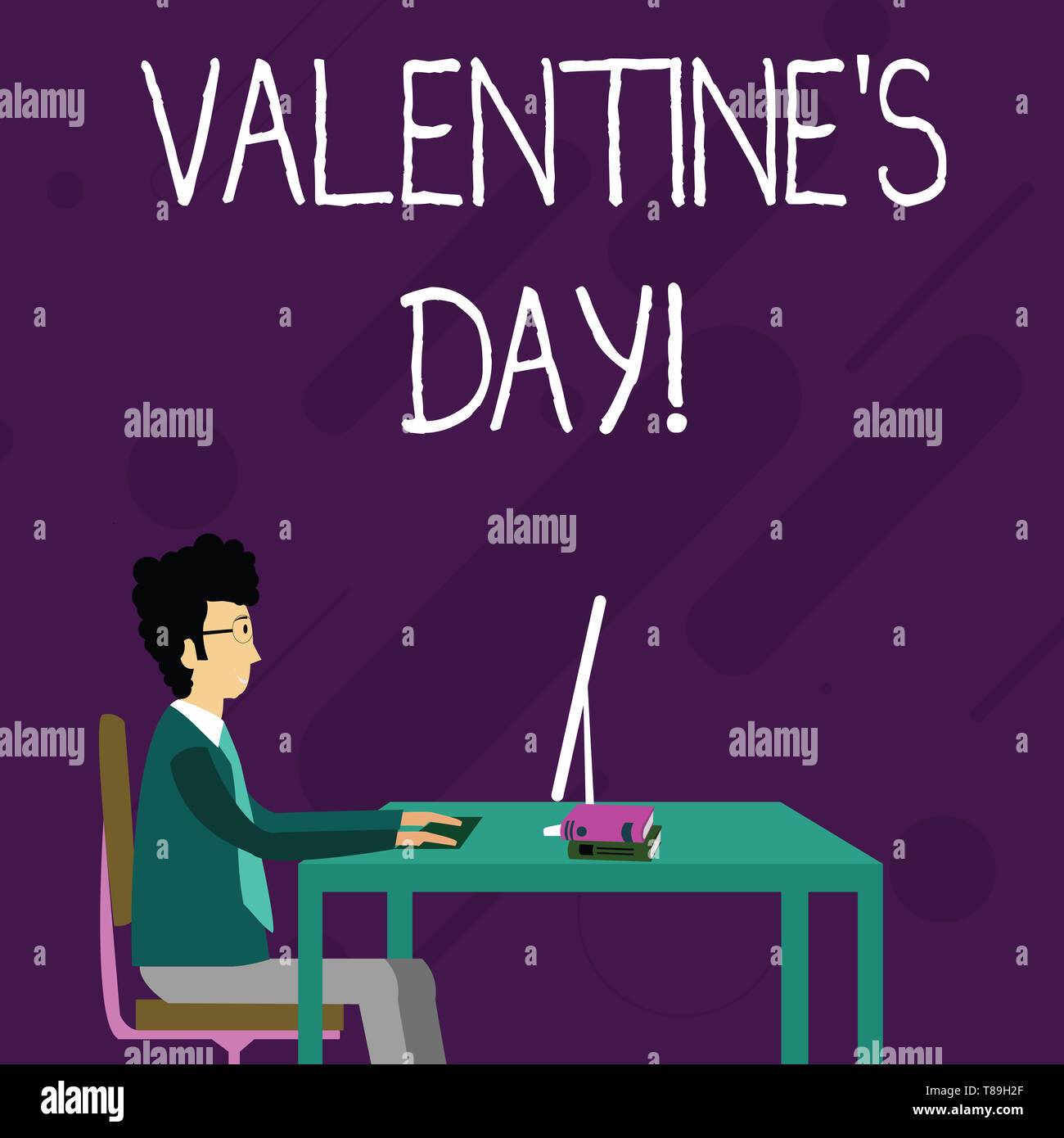 Conceptual la scrittura a mano che mostra giorno di San Valentino. Concetto significato roanalysistic holiday si celebra ogni anno il 14 febbraio imprenditore seduto su Chai Foto Stock