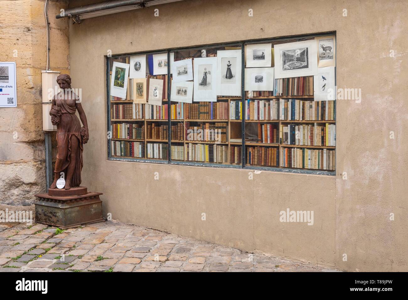 Francia, Yvelines, Versailles, passaggio de la geôle, negozi di antiquariato' distretto, book shop Foto Stock
