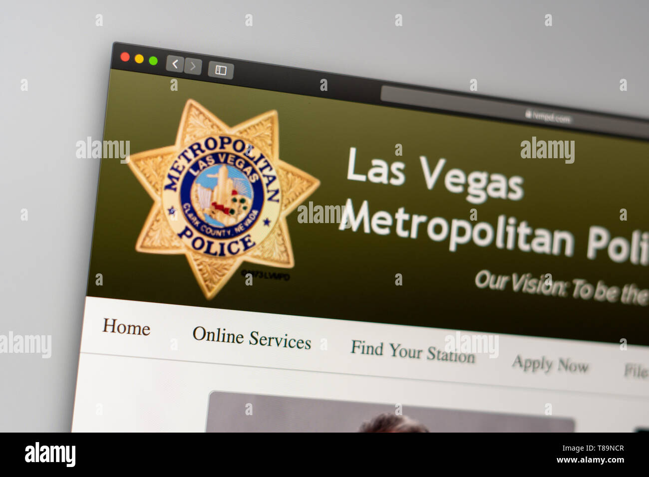 Miami / STATI UNITI D'AMERICA - 05.11.2019: Las Vegas del Dipartimento di Polizia di homepage del sito. Close up della polizia Dept logo. Può essere usato come esempio illustrativo per news media o ot Foto Stock